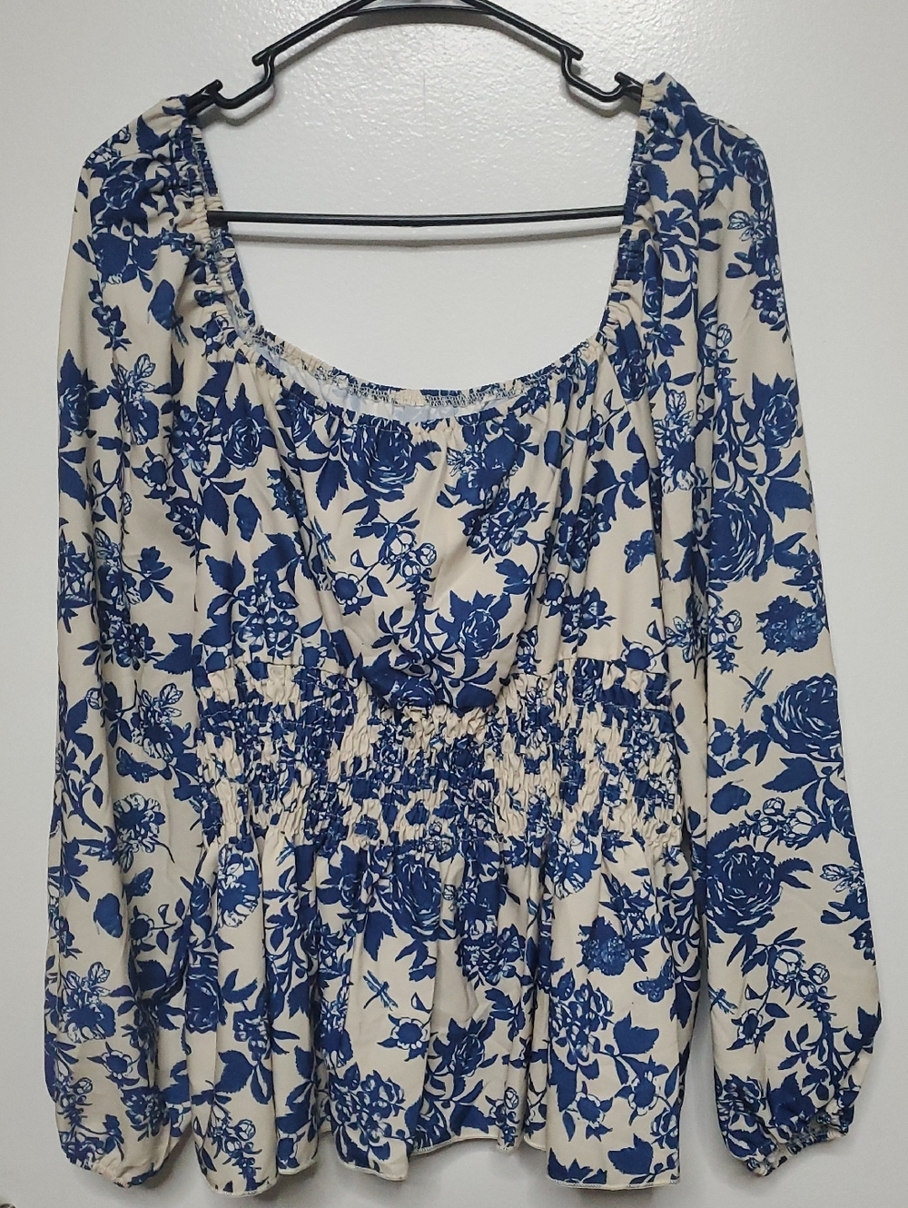 Blue Floral Peasant Blouse